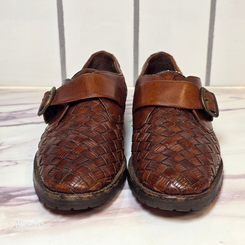 VTG Cole Haan Women Woven Leather Monk Strap Loafers Brown Made in Italy 7.5AA